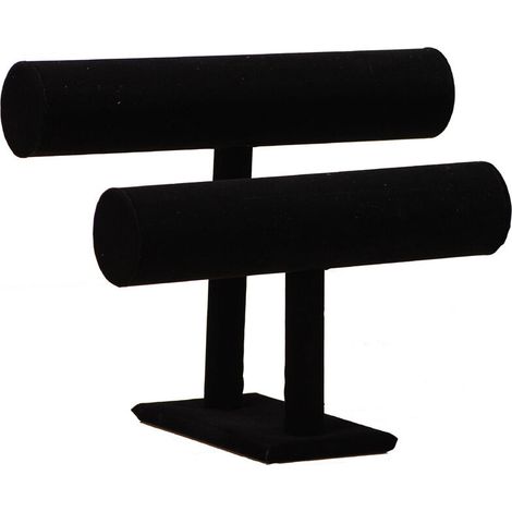 Black Velvet Bracelet & Necklace Display Stand - T Bar - 2 Tier - Black (1/5)