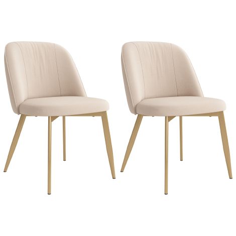 Lot de 4 chaises de salle à manger — Confortables et respirantes — Idéales pour salles à manger, salons, cafés, etc. — Style moderne — Tissu velours — Beige et doré (1/5)