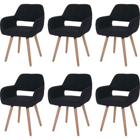 Set 6x sedie sala da pranzo soggiorno cucina HHG-429 II design retro legno tessuto nero