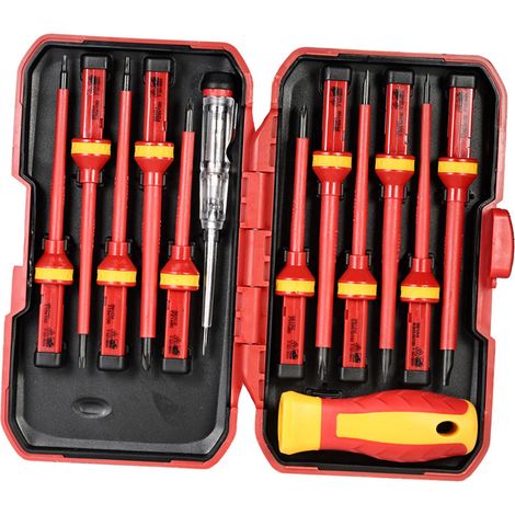 Jeu de tournevis isolés interchangeables 1000V, avec embouts Torx Phillips Pozidriv à fente magnétique, Kit d'outils de réparation pour électricien 13 pièces (1/5)