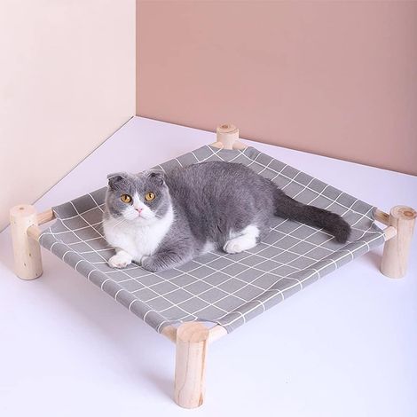 1 Hamac Pour Chat En Bois Massif, Toile Lavable Amovible, Support 17,5 Kg, Gris (1/5)