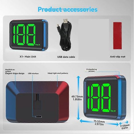 Affichage tête haute GPS pour voiture, projecteur de compteur de vitesse numérique universel, km/h, gros caractères, électronique automobile (1/5)