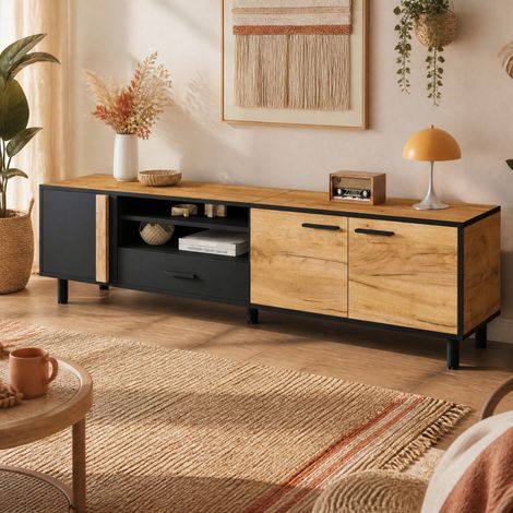 Mueble TV 180 x 32,5 x 50 cm, 3 puertas, 1 cajón, para TV de 80 pulgadas OKMYHOME (1/5)