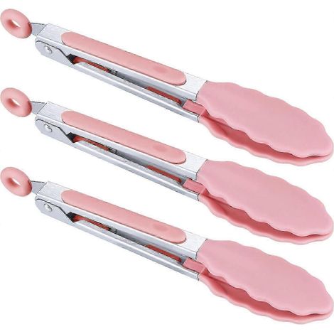 Servierzangen aus Silikon, 21 cm, 3er-Set – Rosa Steakzange, Grillzange, rosa Buffetzange (1/5)