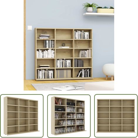 The Living Store Armoire à CD Chêne sonoma 102x23x89,5 cm Bois d’ingénierie - Armoire À CD - Meuble Rangement - Bibliothèque - Étagère - Rangement CD (1/5)