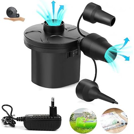 Pompa ad aria elettrica, gonfiatore elettrico DC12V con 3 ugelli, pompa elettrica per gonfiabili, pompa a paletta AC 230V per sacco a vuoto, materasso, piscina gonfiabile (1/5)