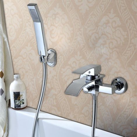 Robinet cascade pour baignoire 2 trous avec poignée froide et douchette (1/5)