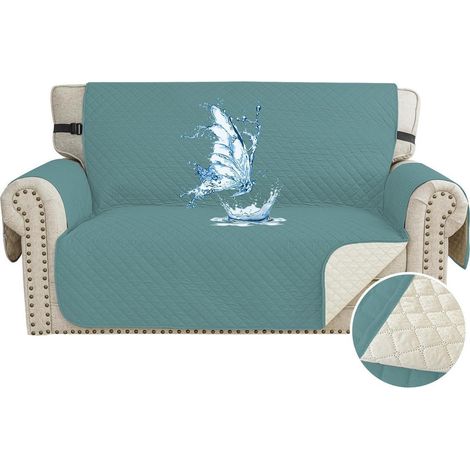 Sofa Überwurf 2 Sitzer wasserdicht, Couchbezug rutschfest, Haustierfreundlich, waschbar, hellblau (1/5)