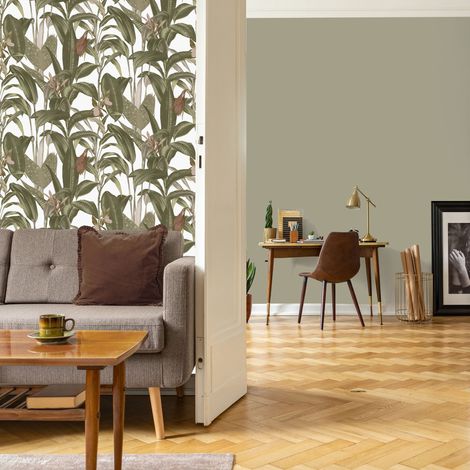 Papier peint Intissé LOOKS Feuilles tropicales 1005 x 52cm Naturel