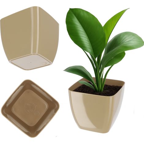 KADAX Blumentopf, aus Kunststoff, Blumenkübel, quadratisch, 15.5 cm, Creme