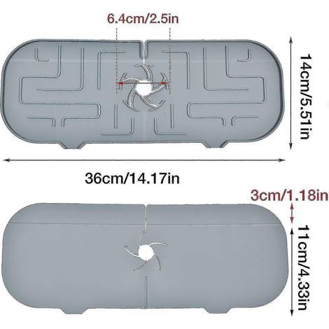 Silikon-Spritzschutz für Spültischarmatur – Silikon-Armaturenmatte, Silikon-Unterlegscheiben für Armaturenmatte, Absorptionsmatte, Trockenmatte (grau, 36,5 x 14 cm) (1/3)