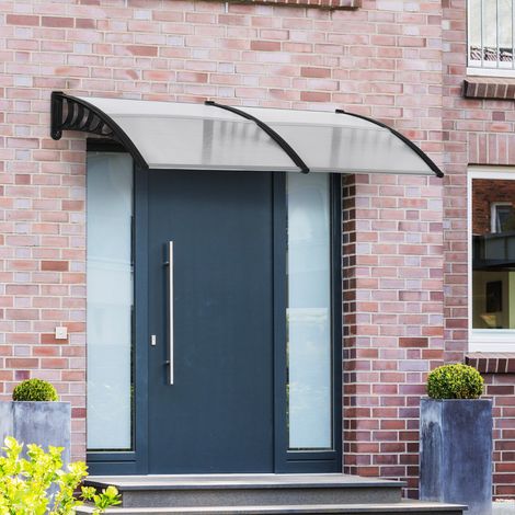 Auvent extérieur en aluminium noir 200x96x27 cm, protection solaire et pluie, abri pour porte d’entrée, résistant UV
