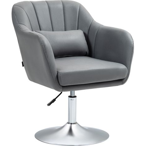 Poltrona Girevole con Cuscino Lombare 60x60x79-91 cm in Tessuto Tecnico Grigio