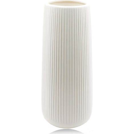 Vaso in ceramica a coste per erba della pampa, vaso moderno smaltato bianco da 20 cm, decorazione bohémien per soggiorno, tavolo da pranzo, ufficio, camera da letto