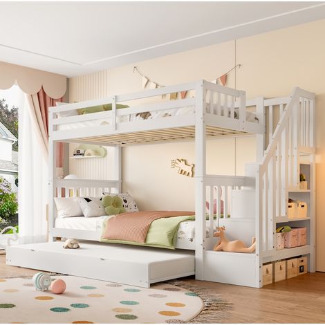 Bett Etagenbett Schlafplatz mit Rollbett 90x200 Weiß OKMYHOME (1/5)