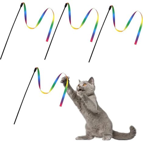 Baguett interactives pour Chat, Bâtons de Ruban en Tissu coloré Jouet pour Chat d'intérieur Jouet interactif pour Chat l'éducation des Chatons et des Chats (1/5)