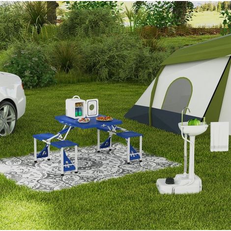 Lavamanos móvil 51 x 33,5 x 103 cm en HDPE blanco, con ruedas, para camping – MEUBLIV (1/5)