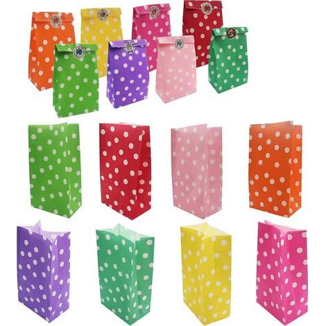 40Pcs Sac Kraft Couleur Sac Cadeau Anniversaire 48Pcs Autocollant Rond Sacs-Cadeaux Sac Papier Craft pour Bonbons Biscuits Noix Mariages (1/5)