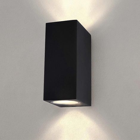 Applique murale extérieure LED noire cubique carrée double face 2x GU10, éclairage haut et bas, angle de faisceau réglable, IP54 (1/4)