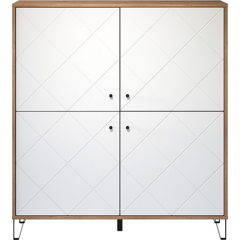 Bahut 4 portes chêne artisan et blanc mat Kidou 123 cm (1/5)