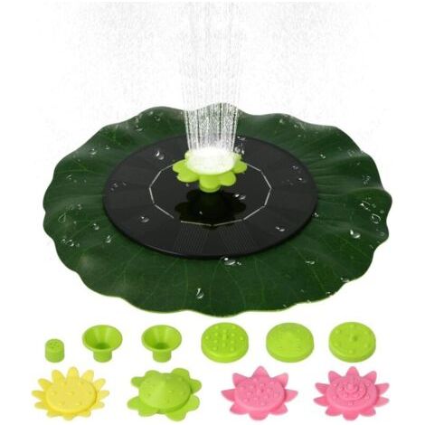 Fontaine De Bain d'oiseaux Solaire,6V 1W Fontaine Solaire en Forme De Feuille De Lotus Fontaines Flottantes avec Buses,pour Piscine Étang Jardin Patio (1/5)