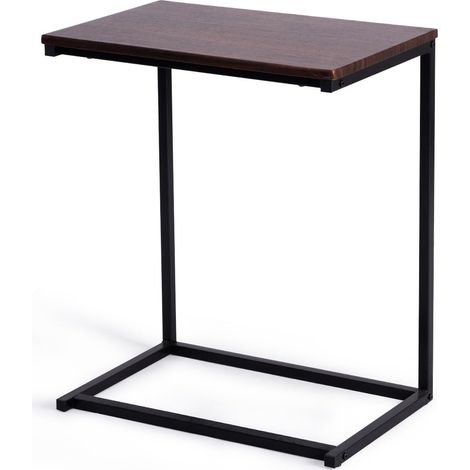 GOPLUS Table d’Appoint Table pour Ordinateur Table Basse Table Informatique Bout de Canape de Salon en Forme de U,Bois Massif et Metal de Style Industriel pour Canape Lit 55 x 35 x 65 CM (Brun) (1/5)