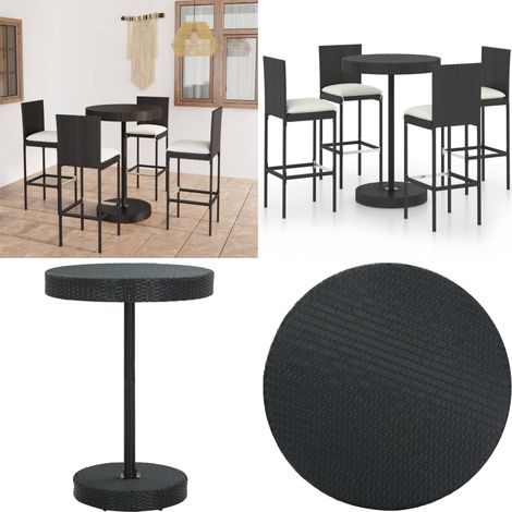 Ensemble de bar de jardin 5 pcs et coussins Résine tressée Noir - Salon De Jardin - Mobilier De Jardin - Set De Salon De Jardin - Ensemble De Bar Extérieur - Table De Bar - Home & Living (1/5)