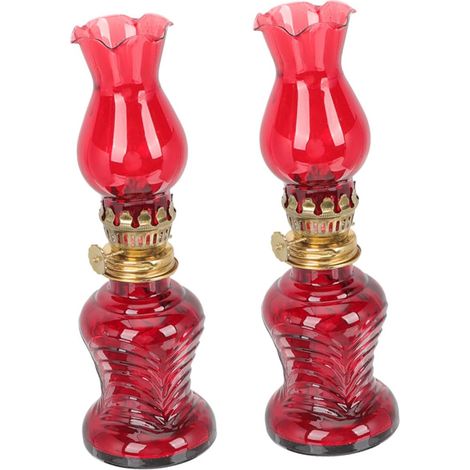 Lot de 2 Lampes à Huile en Verre Vintage, Lampe à Pétrole Rétro Abat-Jour Transparent, Mèche Intégrée, pour Ambiance Romantique et Éclairage Extérieur Camping et Tente (1/5)
