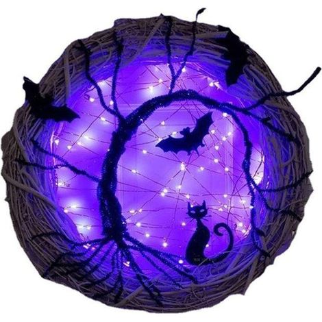 Guirlande de décoration halloween diamètre 30cm conception - lumineuse guirlande de chauve-souris porte suspendue pour hall (1/3)