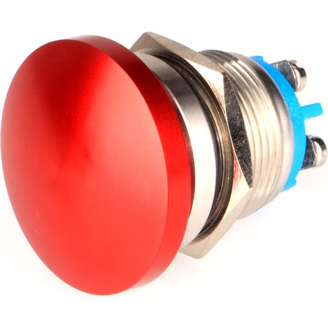 Interruttore a pulsante momentaneo in metallo da 19 mm 3 V/6 V/12 V/24 V/48 V/110 V/220 V, testa a fungo, pulsante di avvio rotondo, 1 NO on/off, autoripristinante, terminale a vite a cupola (rosso)