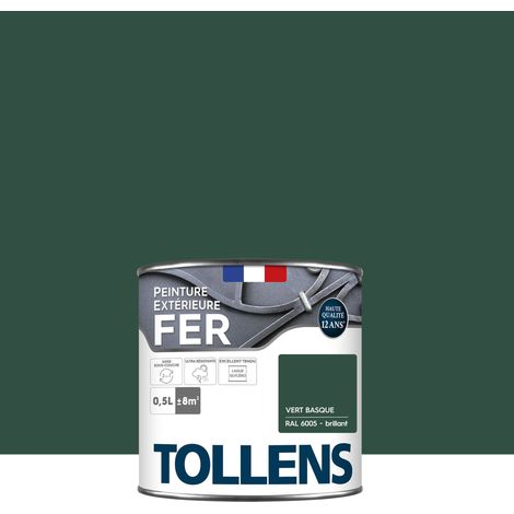 Peinture fer extérieure 2 en 1 - Ultra Résistante, séchage rapide et antirouille - TOLLENS - Brillant - Vert Basque - 0,5L = 8m2
