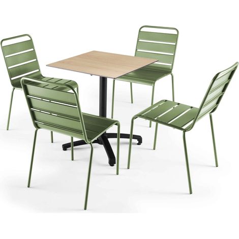 Ensemble table de jardin stratifié chene et 4 chaises vert cactus (1/5)