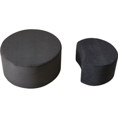 Lot de 2 tables basses poufs ronds en tissu noir, polyvalents pour salon, repose-pieds et bout de canapé, sans montage, style moderne - CHICFURN (1/5)
