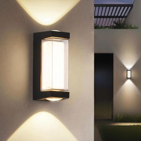Lampe Murale LED Extérieure, Noire, Haut/Bas, Applique Murale Étanche IP65 pour Patio Villa, Blanc Chaud 3000 K, Rectangulaire (1/5)
