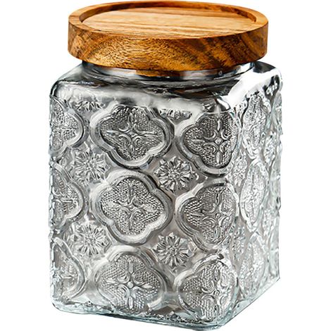 Boîte de rangement en verre et en bois avec couvercle, pour une organisation optimale de la maison, dans la cuisine et sur le plan de travail.-AquaForge (1/5)