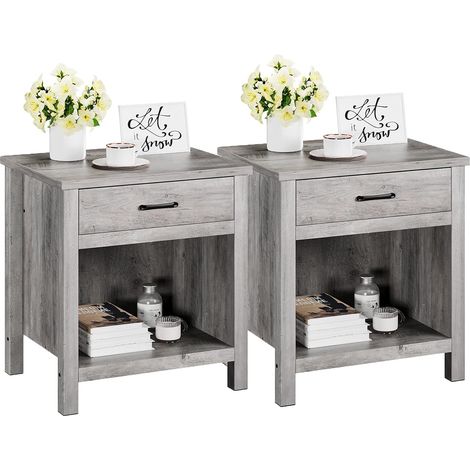 chevets lot 2 gris 1 tiroir étagère bois chambre bureau