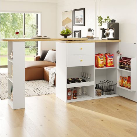 Drehbarer weißer MDF-Bar mit 2 Schubladen, rotierender Stauraumschrank HAVRYA (1/5)