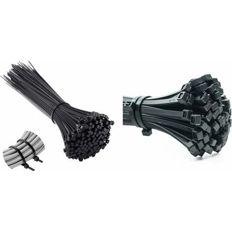 Set di 100 fascette per cavi da 200 mm x 2,5 mm, fascette professionali in nylon, fascette da 200 mm, nere, confezione da 100 pezzi e set di fascette per cavi ERKO da 100 pezzi (1/5)