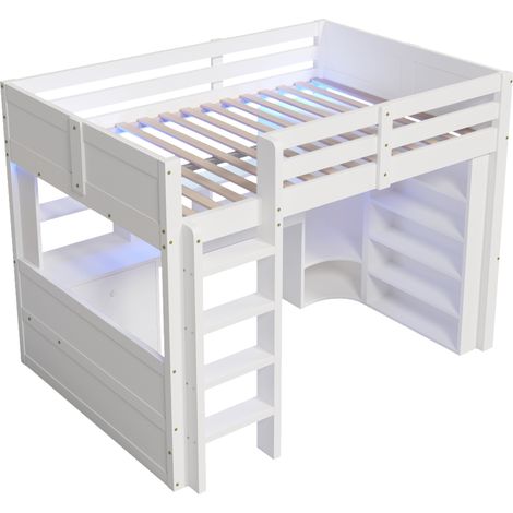 GagaLit mezzanine 140x200 cm avec LED, armoire, bureau, blanc, sans matelas (1/5)
