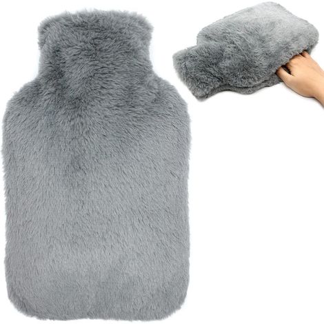 OWOZOI Wärmflasche 2L mit Flauschigem Fellbezug für Hände Blau (1/5)