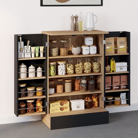 ALTO aparador de cocina bajo H.90 cm con unidades de almacenamiento de madera y negro