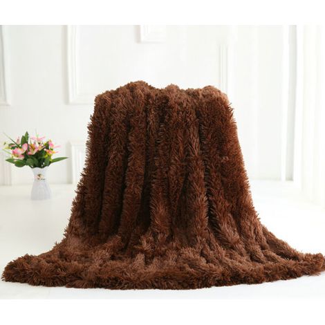 Überwurfdecke, superweiche, lange Felldecke, zotteliges Kunstfell, leicht, warm, gemütlich, flauschig, Plüsch, dekorative Decke für Couch, Sofa, Bett, Stuhl, 130 x 160 cm, 130 x 160 cm – Braun – 130 x