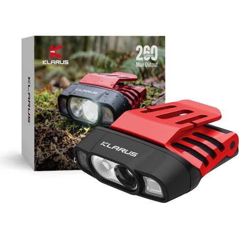 Lampe frontale à clip - Ultra-légère (40 g), 260 lm, détecteur de mouvement et lumière rouge - Lampe frontale LED avec bandeau, étanche IPX6, idéale pour le camping, la pêche (1/5)