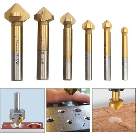 HSS coniques fraisés Foret à Chanfreiner 6 PCS 90 ° revêtements en à Noyer titane Ø 6,3-20,5 mm Outil de Vis Convient Pour DIY Bois Métal PVC (1/5)
