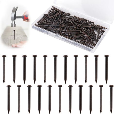 Lot de 150 clous en acier de 30 mm - Clous muraux à haute résistance - Avec boîte de rangement - Pour béton, brique, plâtre et bois - Noir (1/5)