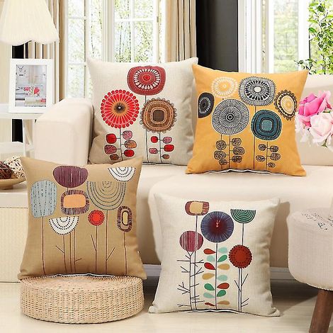 Kissenbezug 45x45 cm, Blumenmuster, Dekokissenbezug, 4er-Set, Leinen, für Schlafzimmer, Sofa, Couch (1/2)
