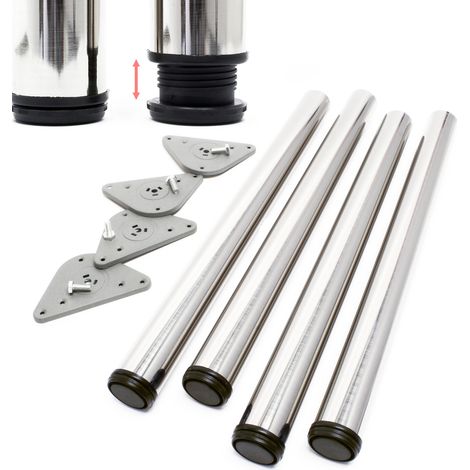 Juego 4 Patas Pies Acero Inoxidable Níquel Mesa Mueble Adjustable Regulable Altura Ø60mm 1100mm (1/5)