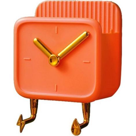 1 Boîte de rangement murale, design horloge avec crochets, polypropylène, étanche, sans perçage, salon cuisine salle de bain (1/5)
