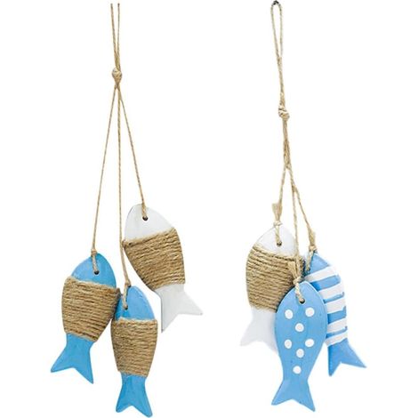 Lot de 2 décorations murales en forme de poisson (style bois) – Décoration intérieure charmante et ornements nautiques créatifs pour restaurants et espaces bord de mer. (1/5)