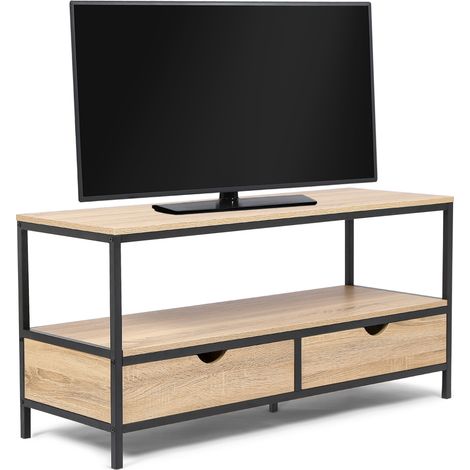 Meuble TV IDMARKET DETROIT - 2 tiroirs - Design industriel - 113 cm - Naturel